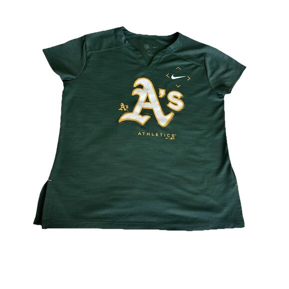 Nike Tops - Nike Oakland Athletics V Neck Dark Green DRI-FIT Shirt Size Women's Medium